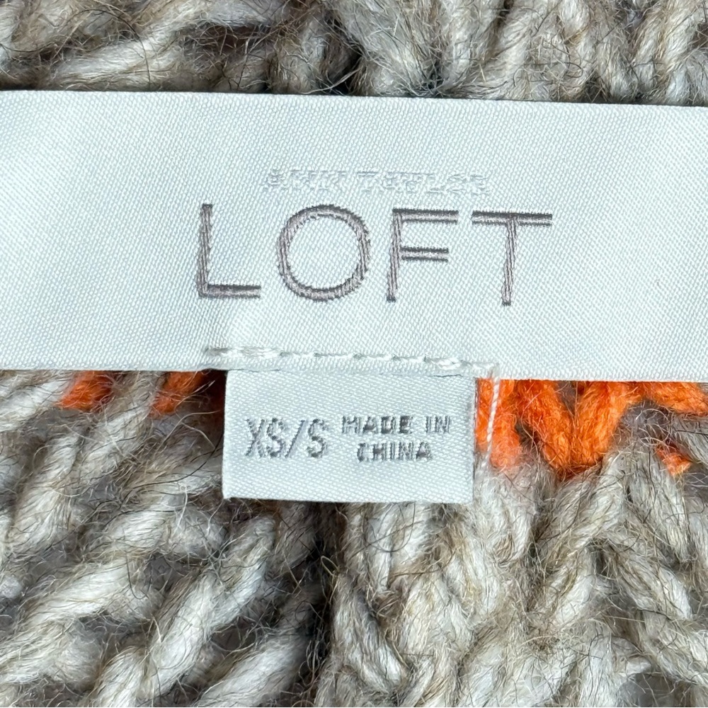 LOFT Orange & Beige Wool Blend Chevron Knit Cocoon Cardigan XS - Picture 9 of 10